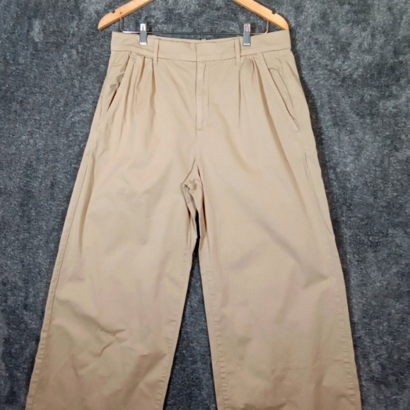 Everlane Wide Leg High Rise Kahaki Pleated Womens Organic Cotton Womens 8 - Picture 3 of 13